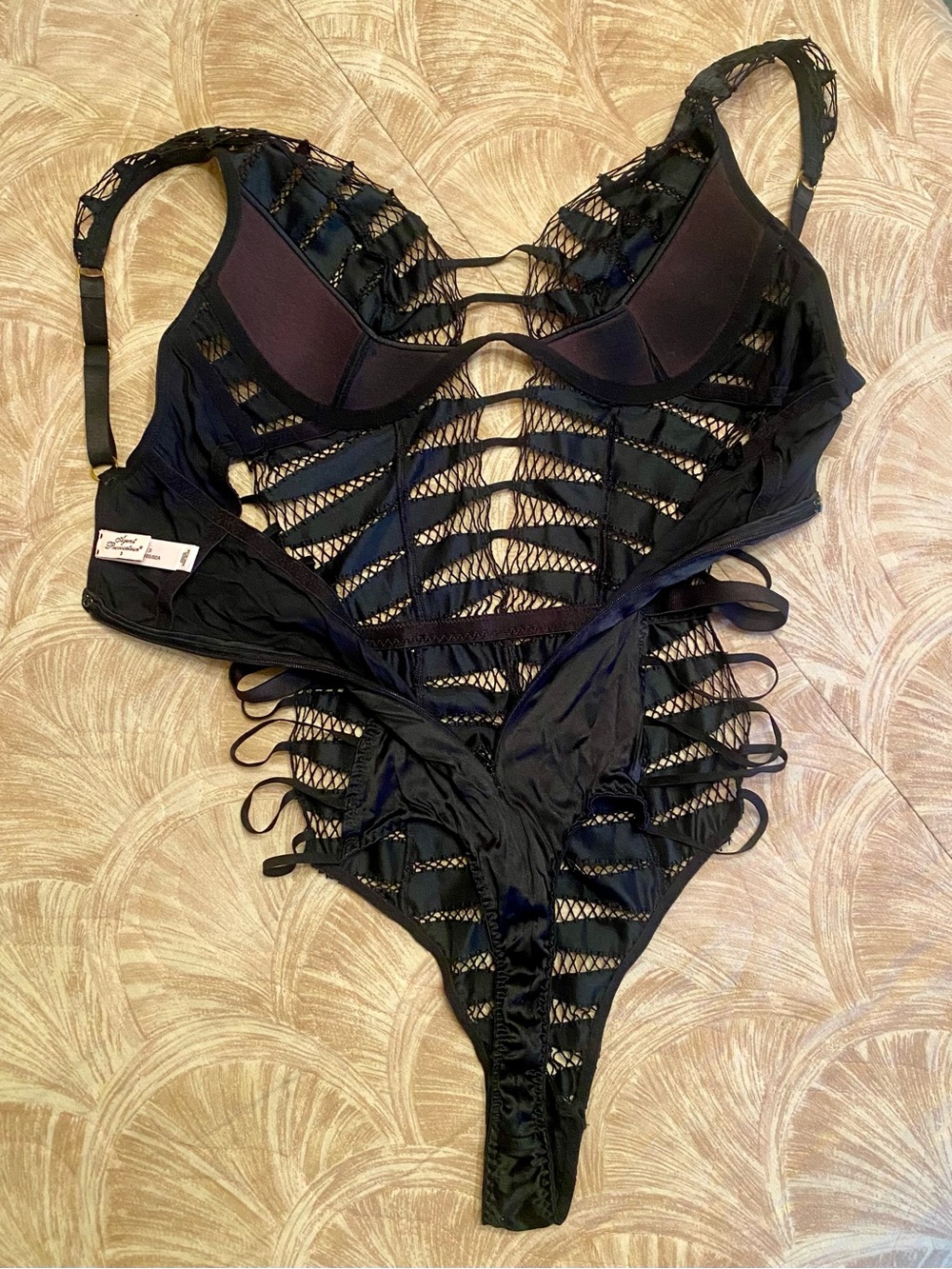 Agent Provocateur Rayna Black Fishnet Strappy Bodysuit - Picture 15 of 15